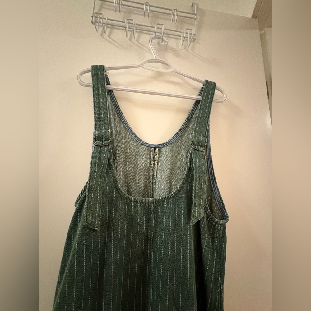 Free People Green Pinstripe Utility Jumpsuit Overalls - Picture 3 of 5